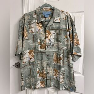 Bermuda Bay Hawaiian Shirt Men Sz L 100% Silk Hula Girl Green Button Up NEW